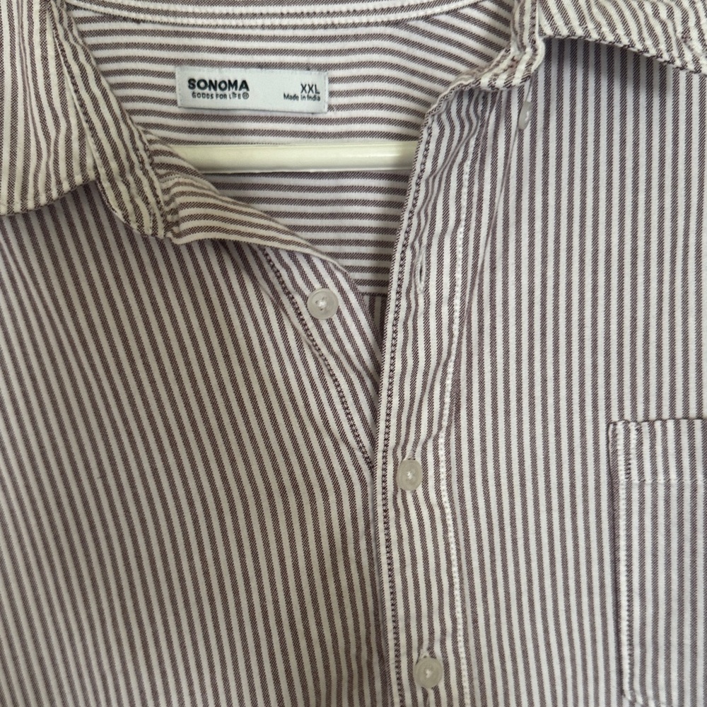 Sonoma Men's Casual Striped Button Down Shirt - Brown and White